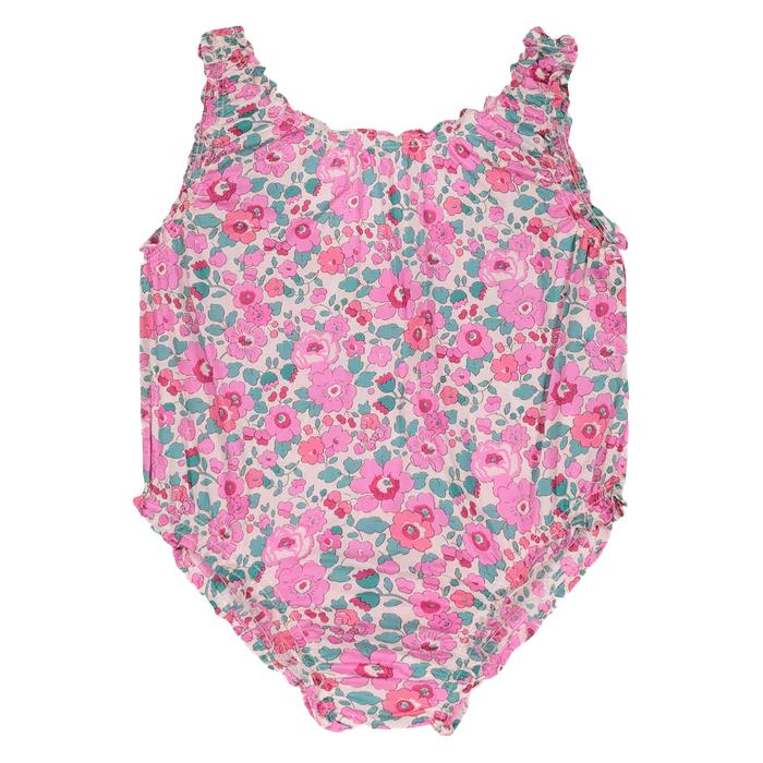 Pesciolino Rosso Kids' One-piece Swimsuit With Pink Flowers In Rosa