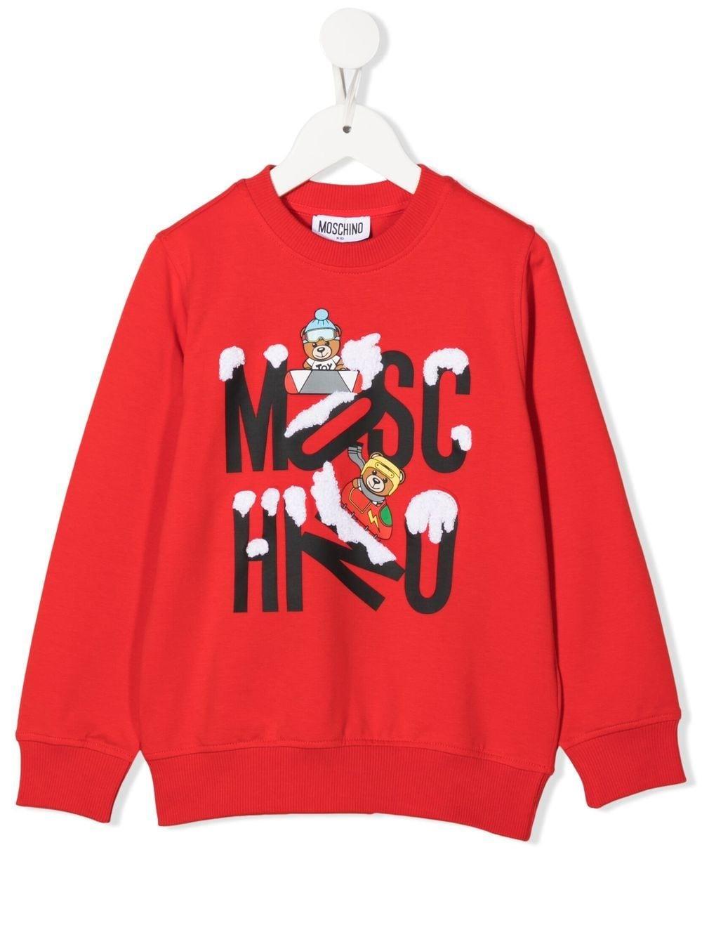 Moschino Kids' Teddy Sweatshirt With Snow In Rosso