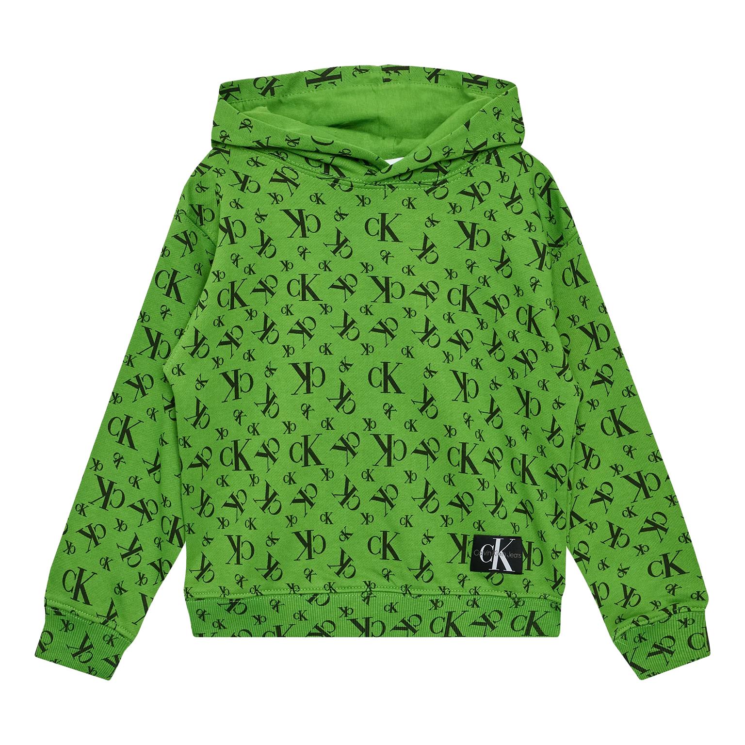 Calvin Klein Junior Kids' Monogram Sweatshirt With Hood In Verde