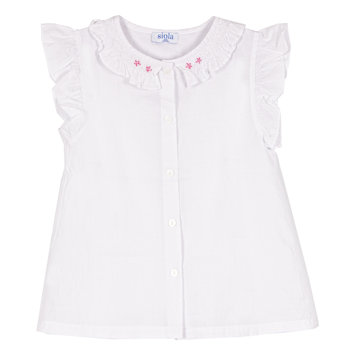 Siola Kids' Camicia Con Fiori Ricamati In Bianco