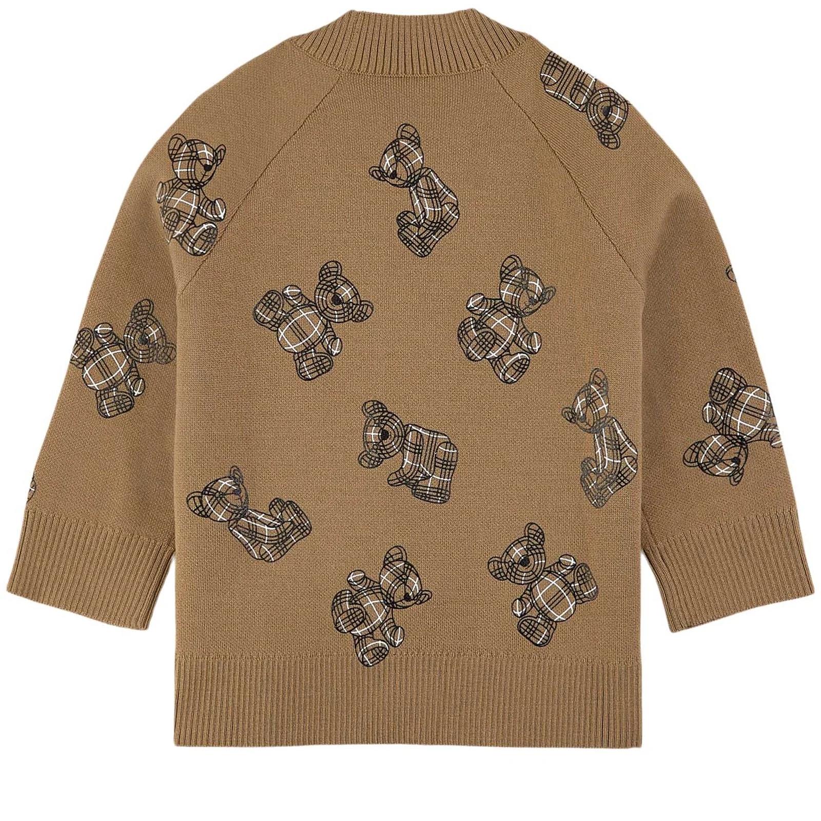 Shop Burberry Cardigan With All-over Teddy Bear In Beige