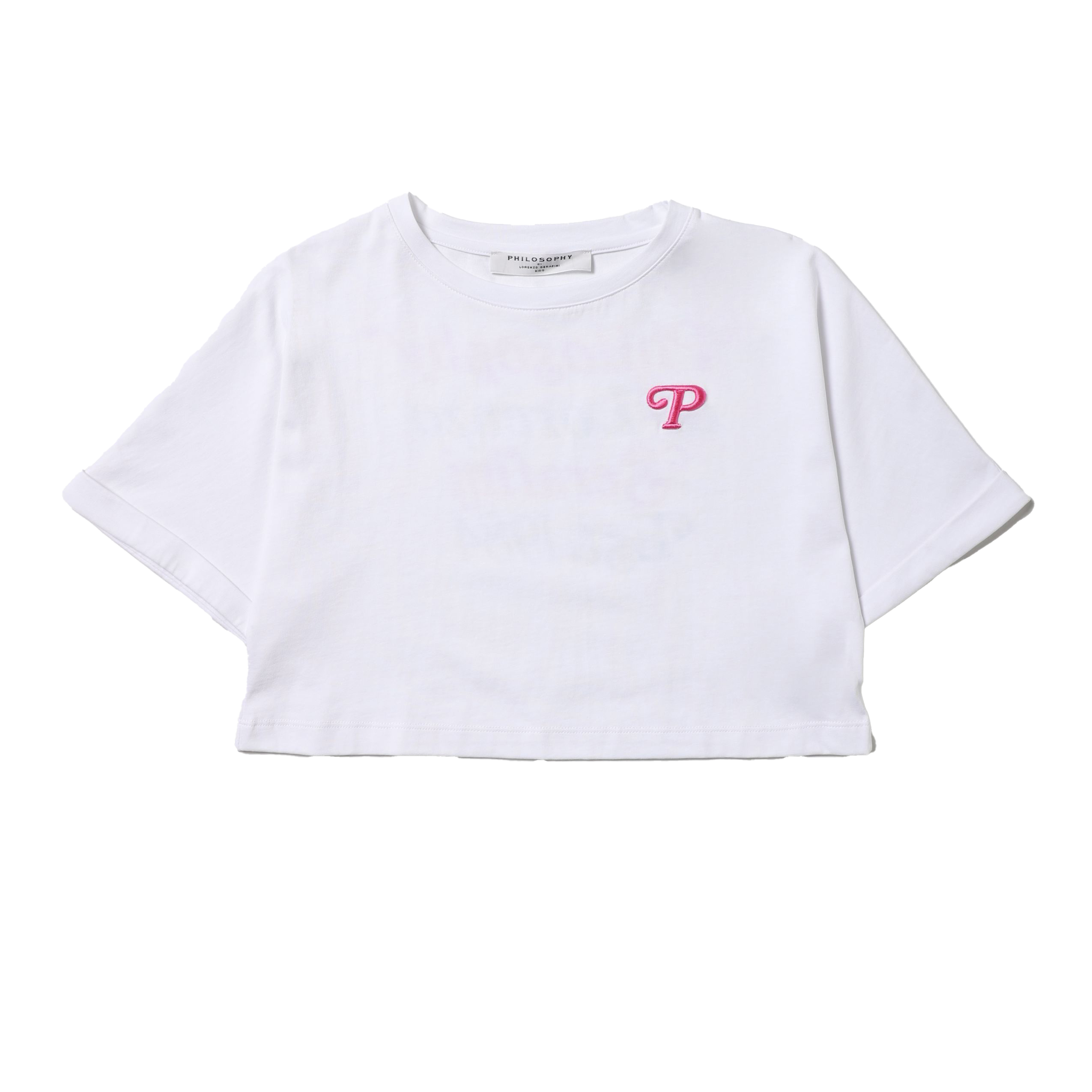 Philosophy Kids' Cropped T-shirt With Print On The Back In Bianco