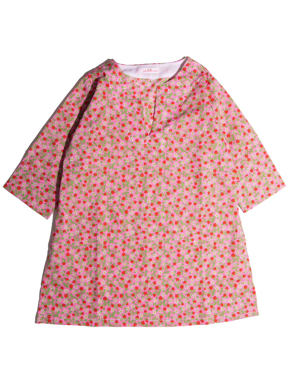 Pesciolino Rosso Kids' Pink Caftan With Strawberries In Rosa
