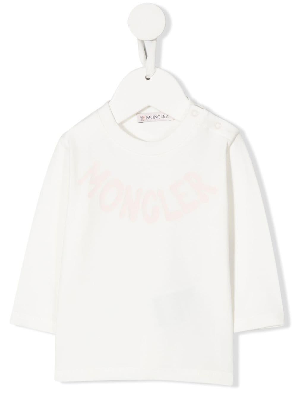 Moncler Babies' T-shirt With Pink Logo In Bianco