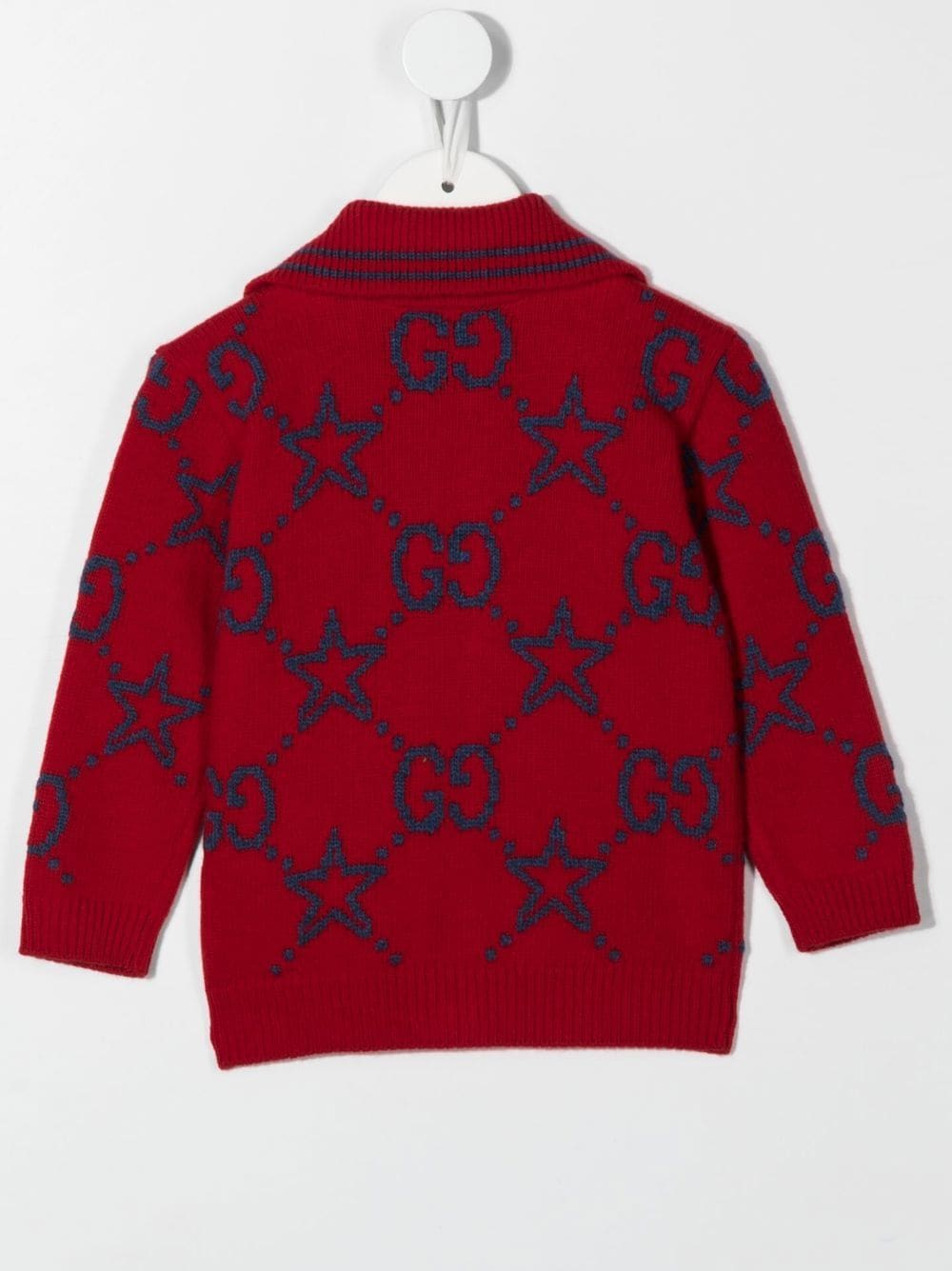 Shop Gucci Cardigan With Logos And Stars In Rosso