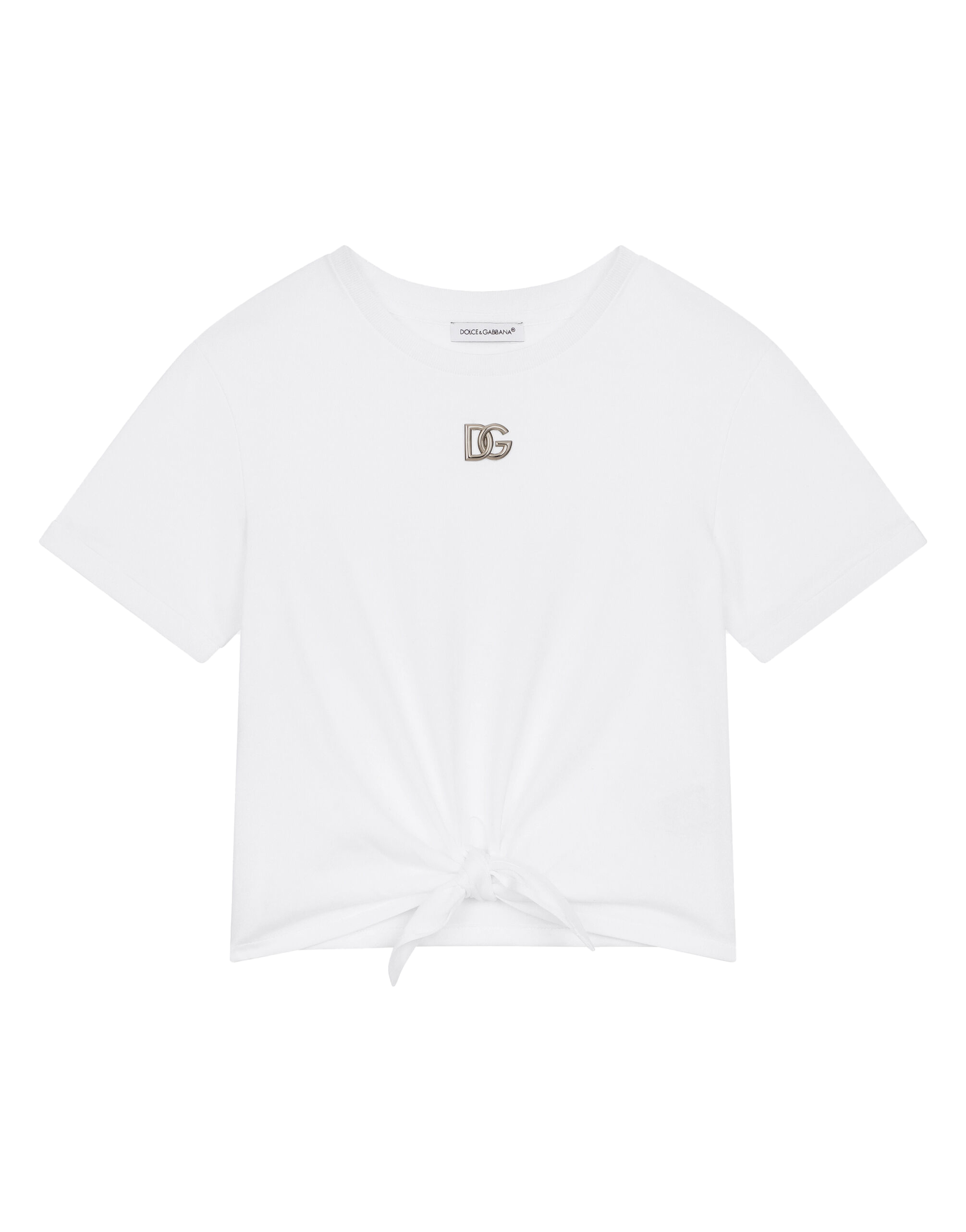 Shop Dolce & Gabbana T-shirt With Knot On The Front In Bianco