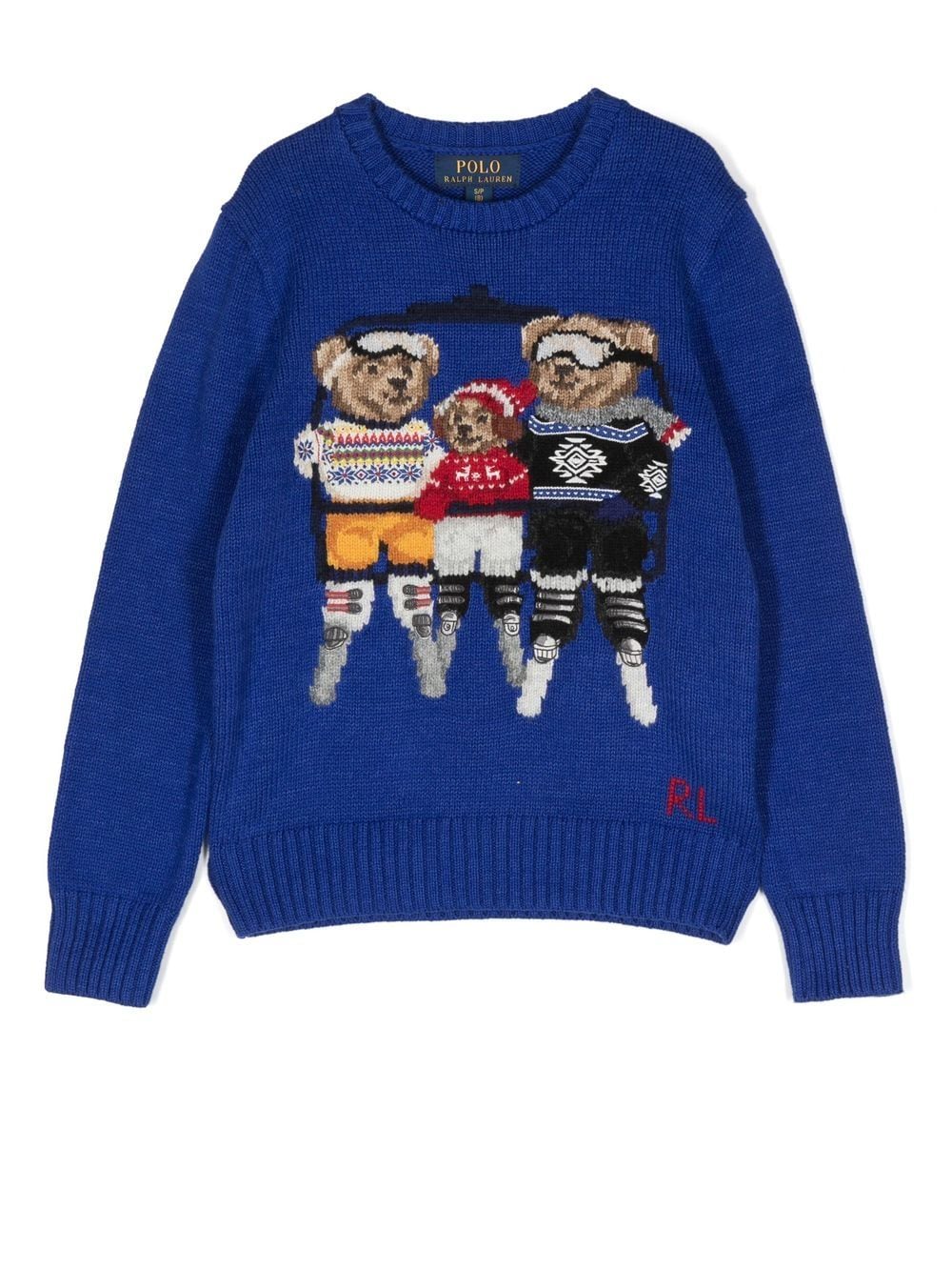 Ralph Lauren Kids' Sweater With Three Teddy In Blu