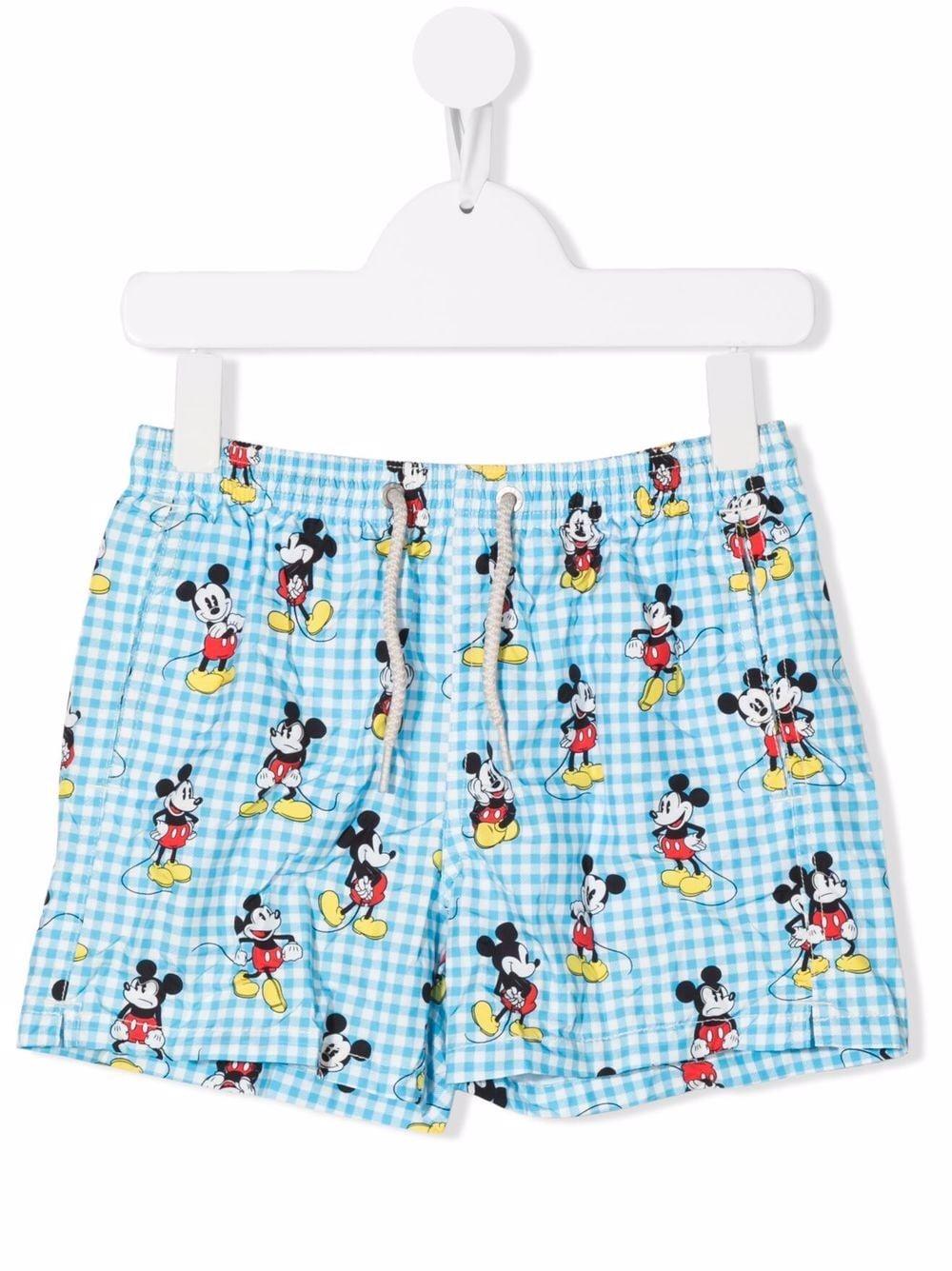Mc 2 Saint Barth Babies' Checked Boxer Swimsuit With Mickey Mouse In Cielo