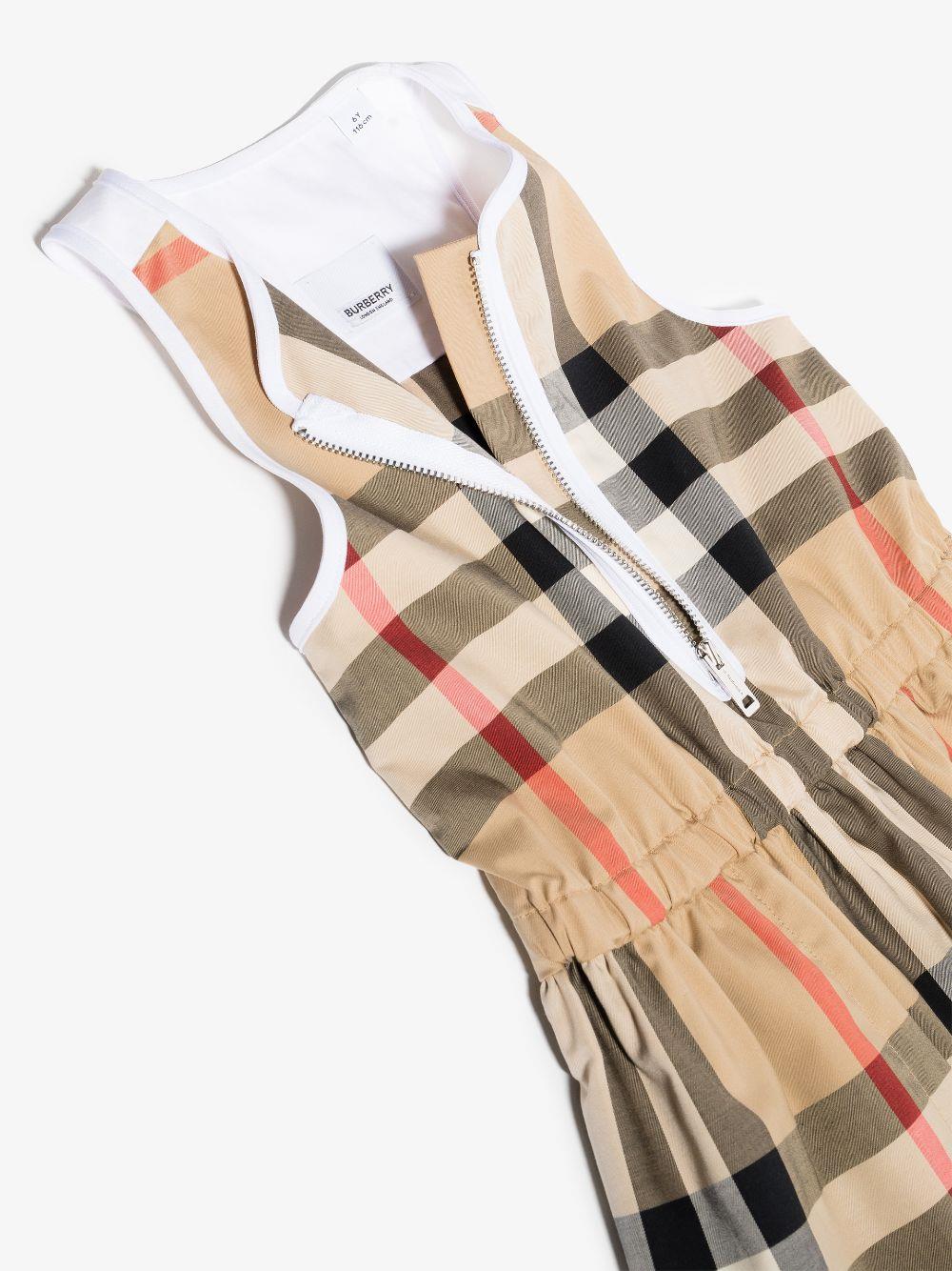 Shop Burberry Sleeveless Dress With Checked Pattern In Beige
