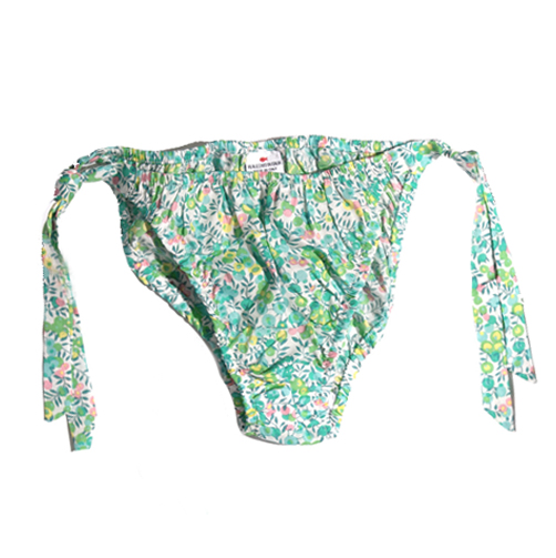 Pesciolino Rosso Kids' Bows Swimsuit Slip With Green Flowers In Verde