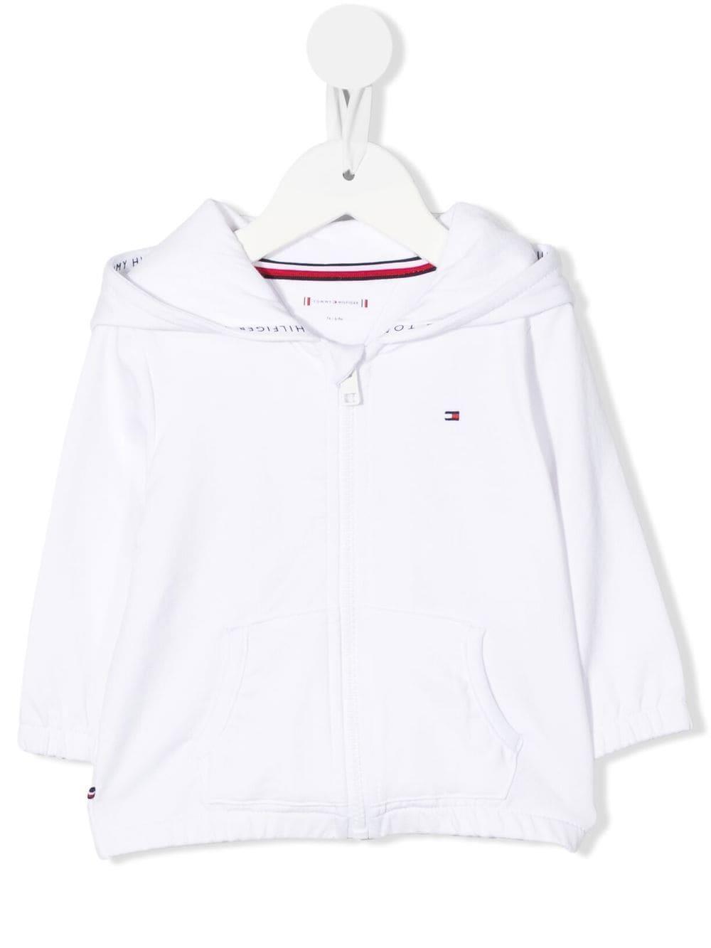 Tommy Hilfiger Junior Babies' Embroidered-logo Zip-up Hoodie In Bianco