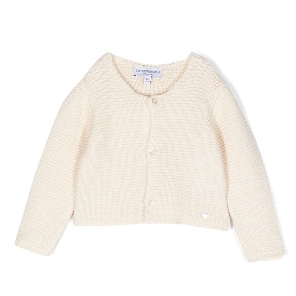 Armani Junior Babies' Cardigan With Logoed Buttons In Panna