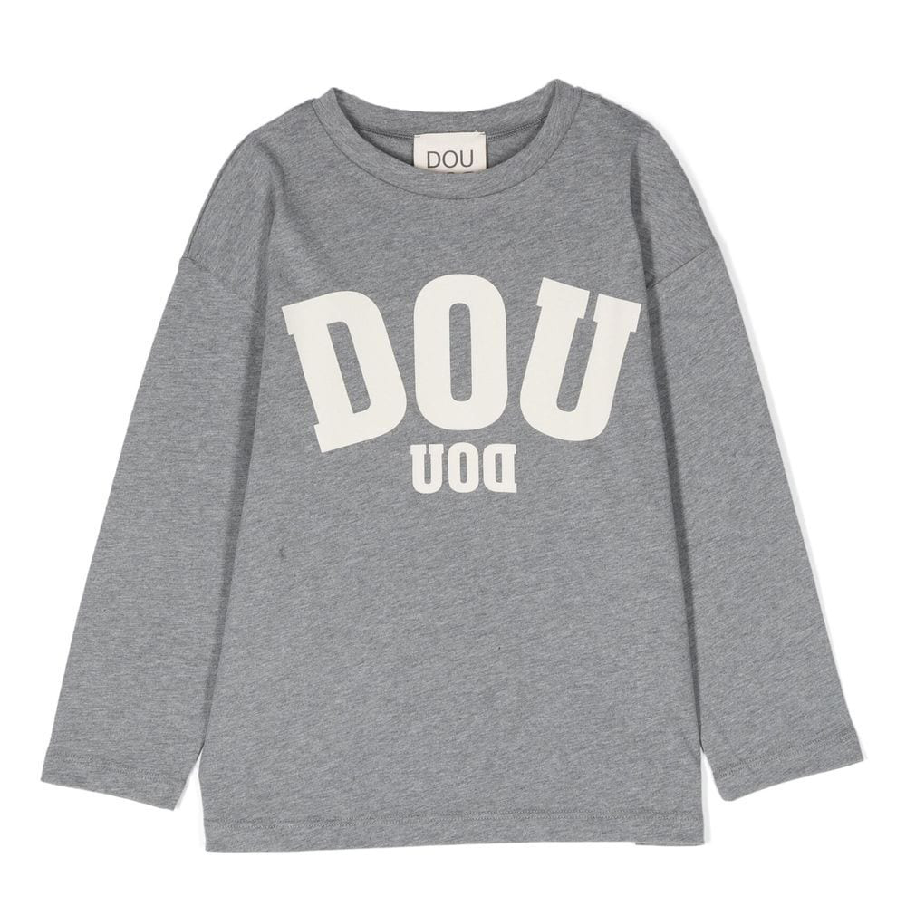 Douuod Kids' Long-sleeved T-shirt With Logo In Grigio