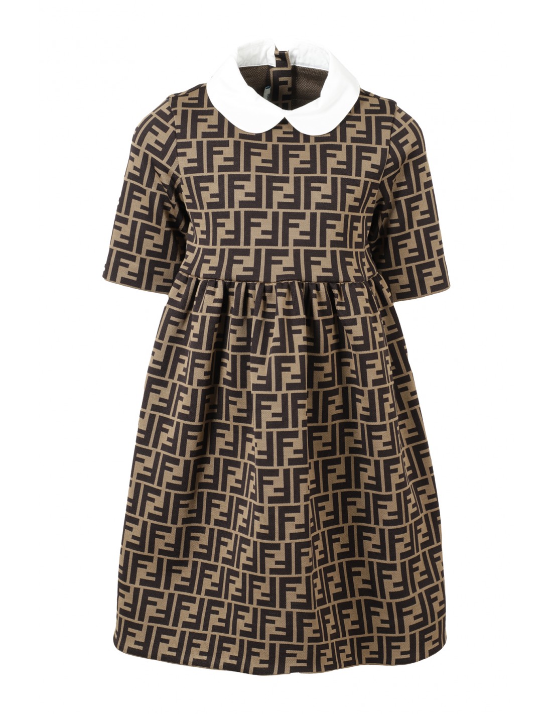 Shop Fendi Dress With All-over Logo In Marrone