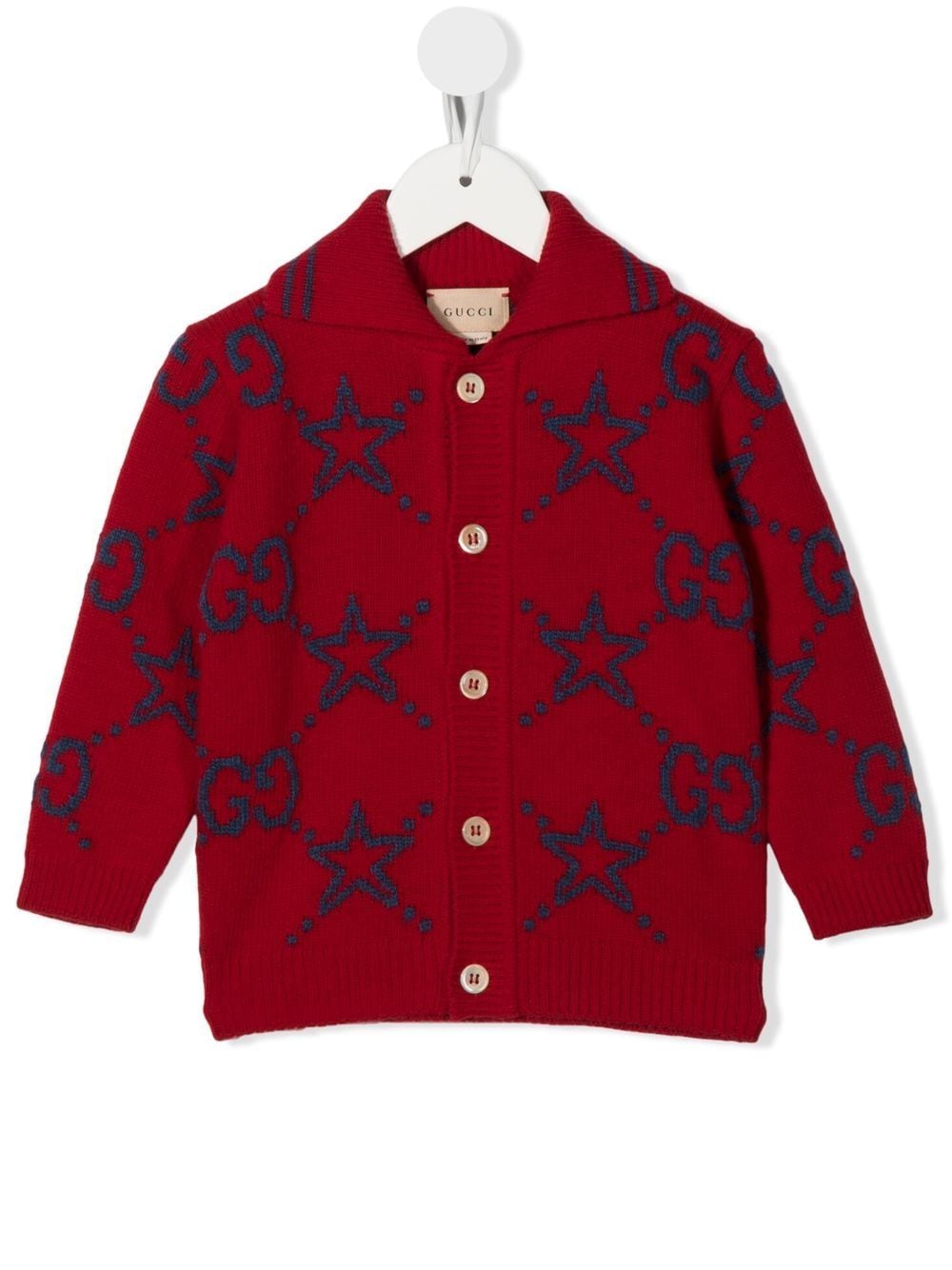 Gucci Babies' Cardigan With Logos And Stars In Rosso