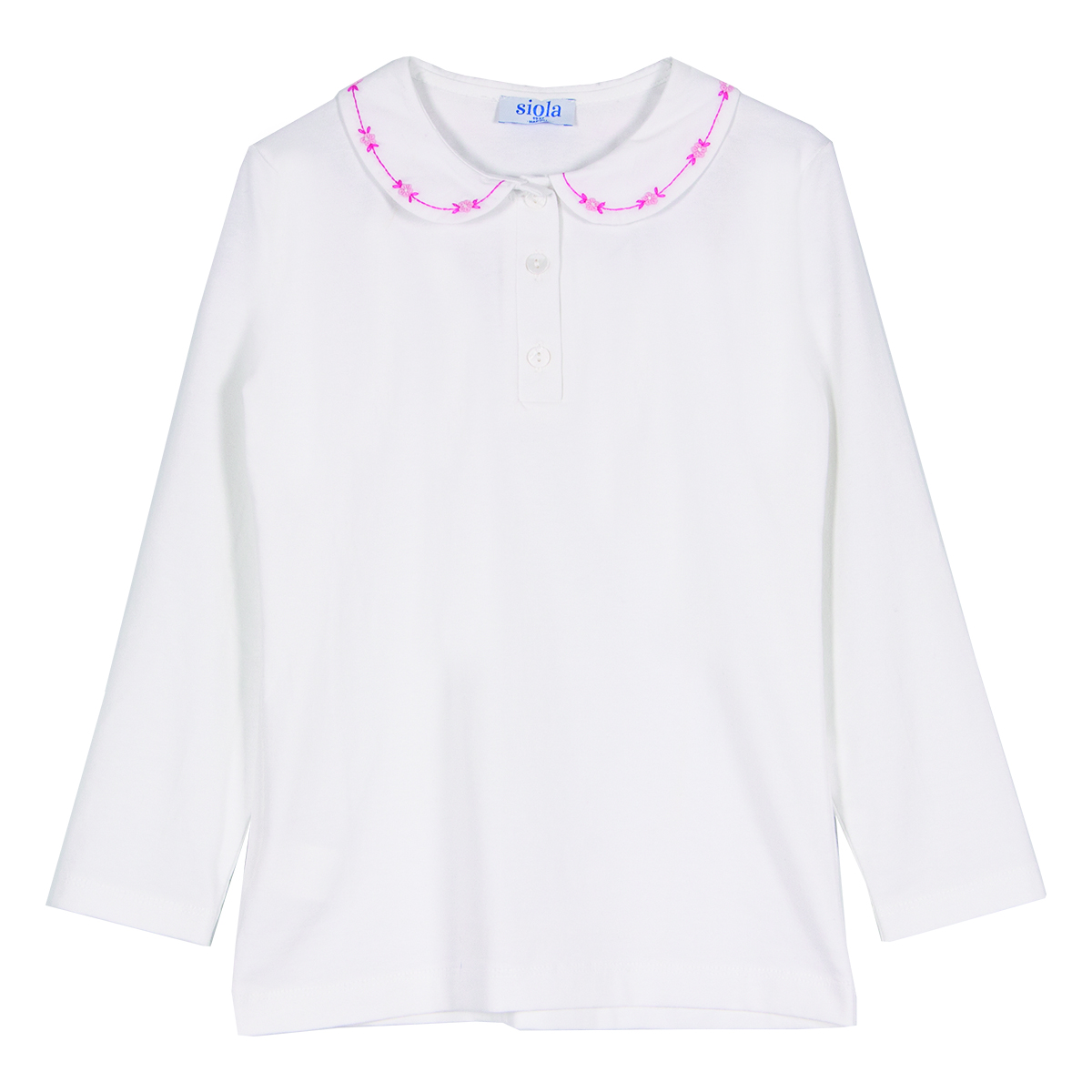 Siola Kids' Polo With Embroidered Collar In Bianco