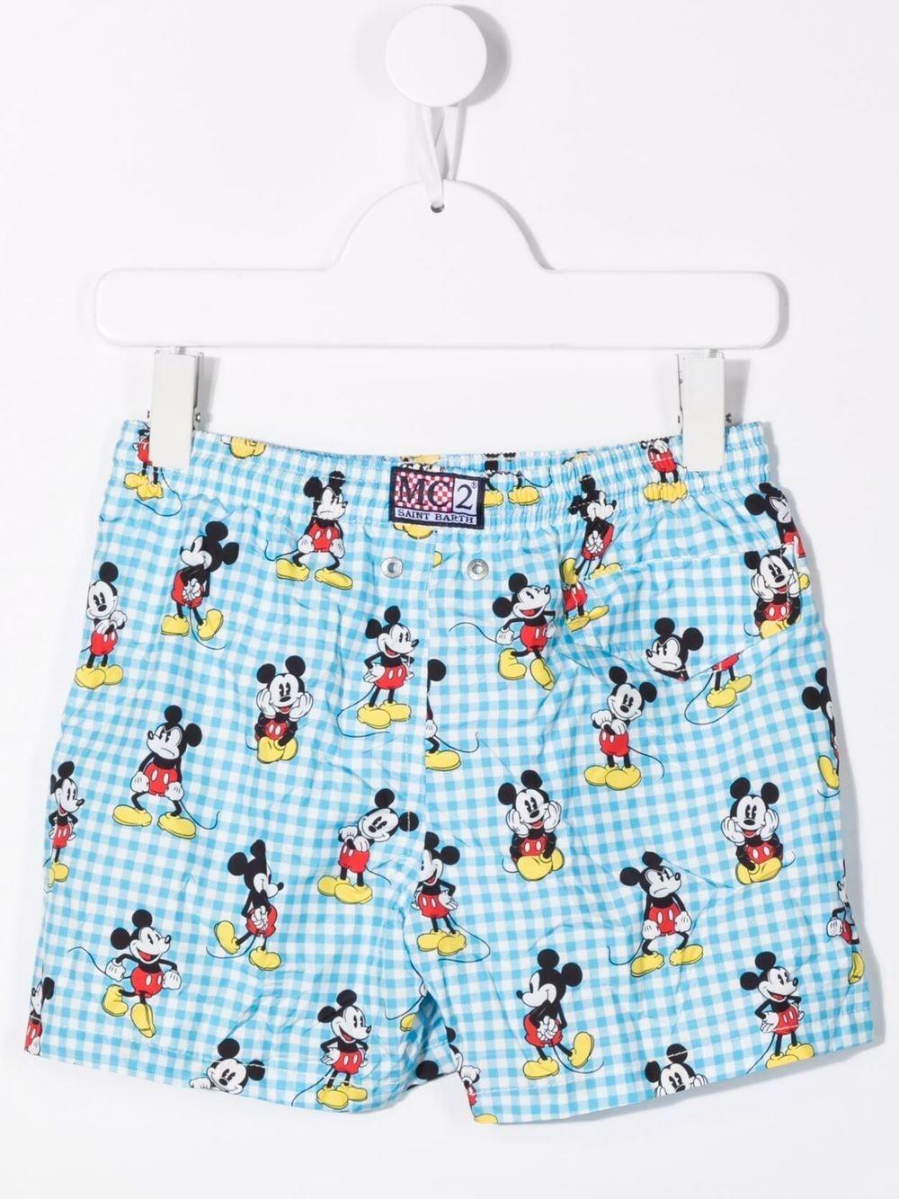 Shop Mc 2 Saint Barth Checked Boxer Swimsuit With Mickey Mouse In Cielo
