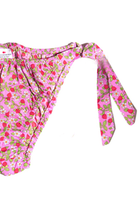 Pesciolino Rosso Bows Swimsuit Slip With Strawberries In Rosa