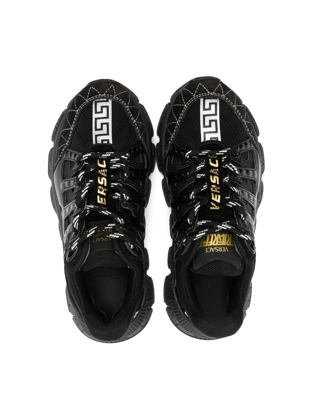 Shop Versace Sneakers With Gold And Silver Details In Nero