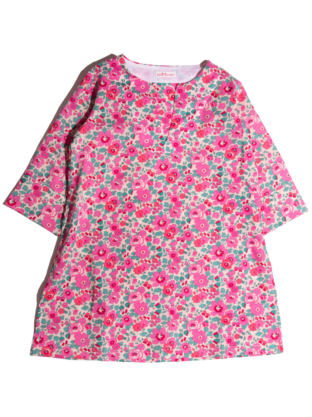 Pesciolino Rosso Kids' Caftan With Pink Flowers In Rosa