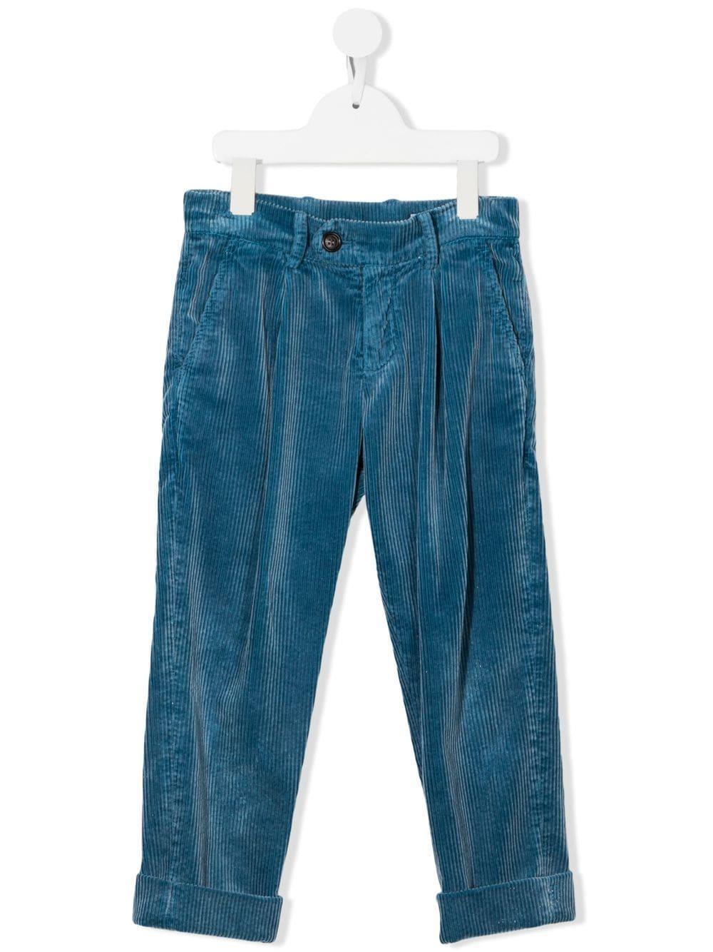 Brunello Cucinelli Kids' Corduroy Straight-leg Trousers In Blu