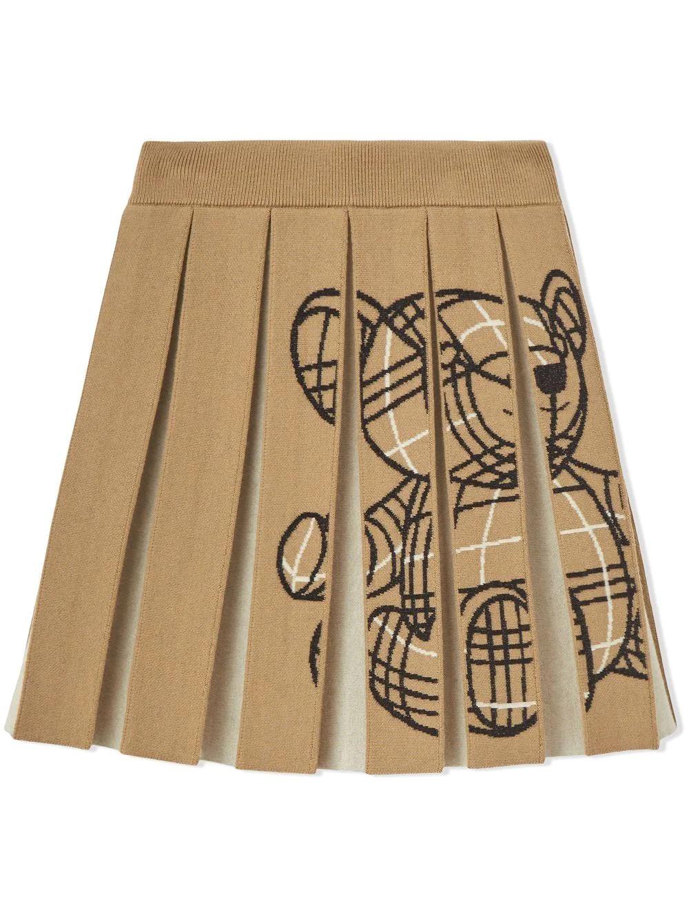 Shop Burberry Pleated Wool Skirt In Beige