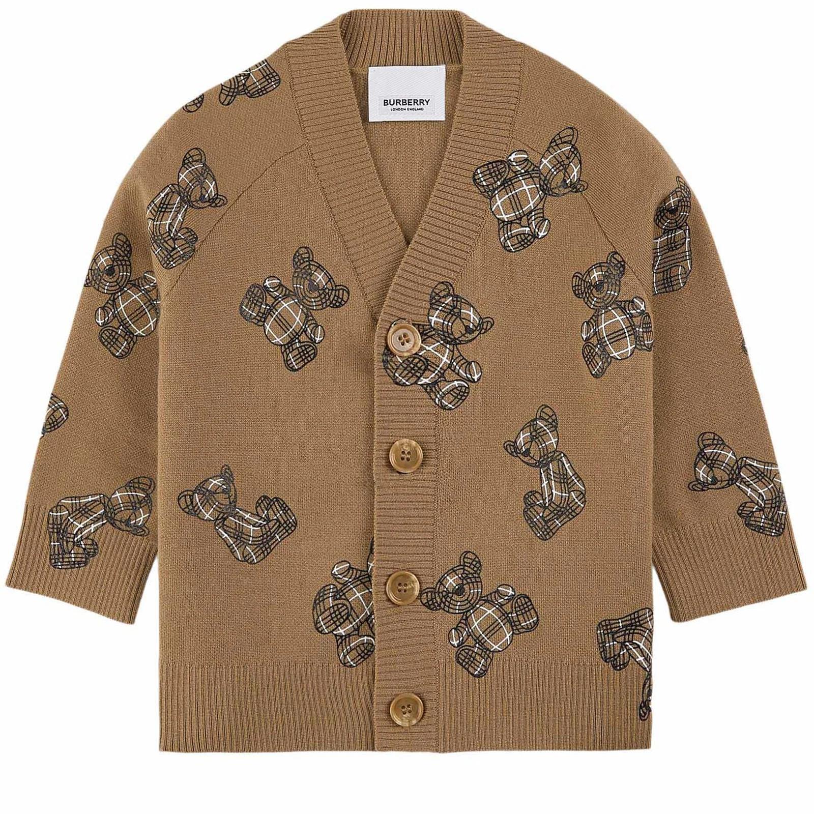Burberry Babies' Cardigan With All-over Teddy Bear In Beige