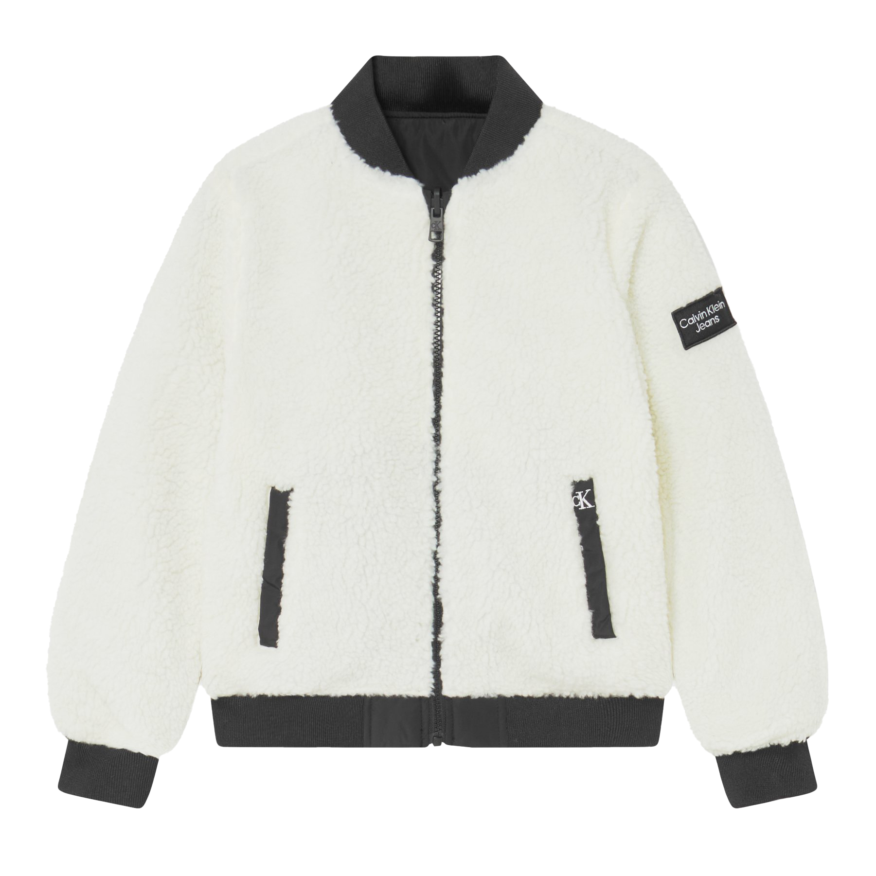 Calvin Klein Junior Reversible Teddy Bomber Jacket In Panna