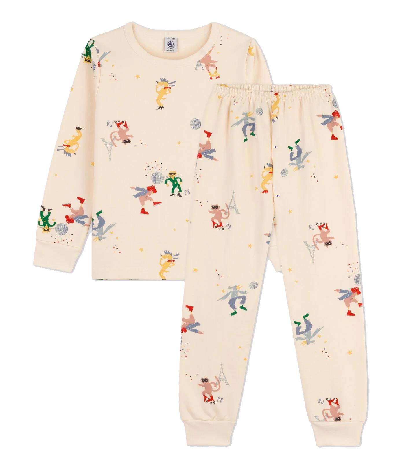 Petit Bateau Kids' Pajamas With Animals In Panna