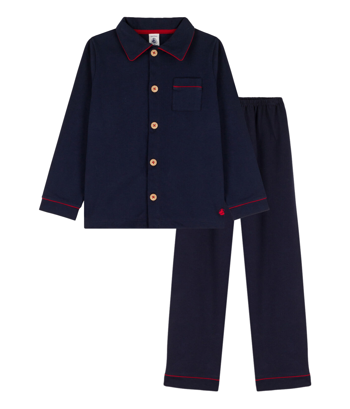 Petit Bateau Kids' Pajamas With Red Details In Blu