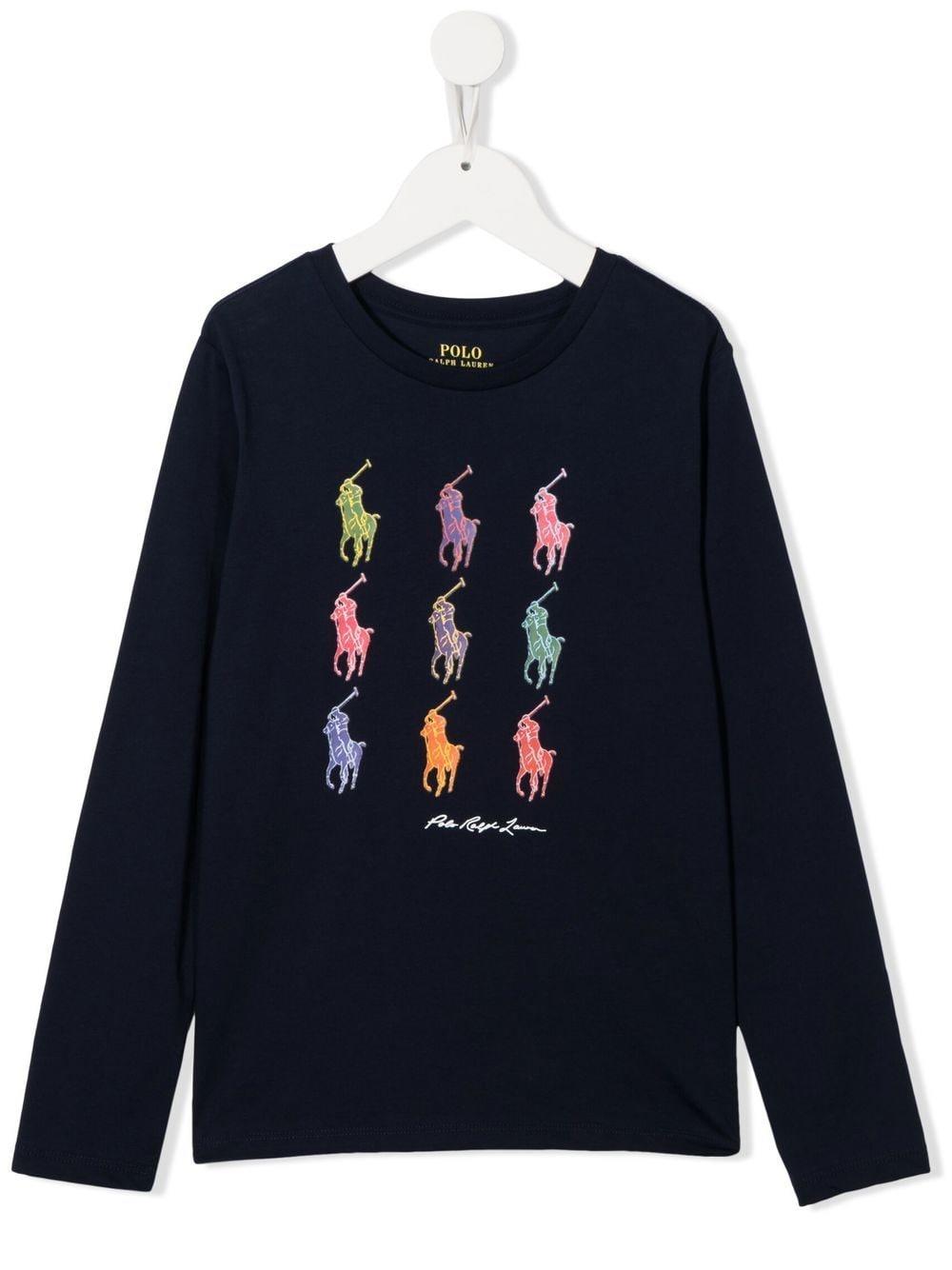 Ralph Lauren Kids' T-shirt With Multicolor Logos In Blu