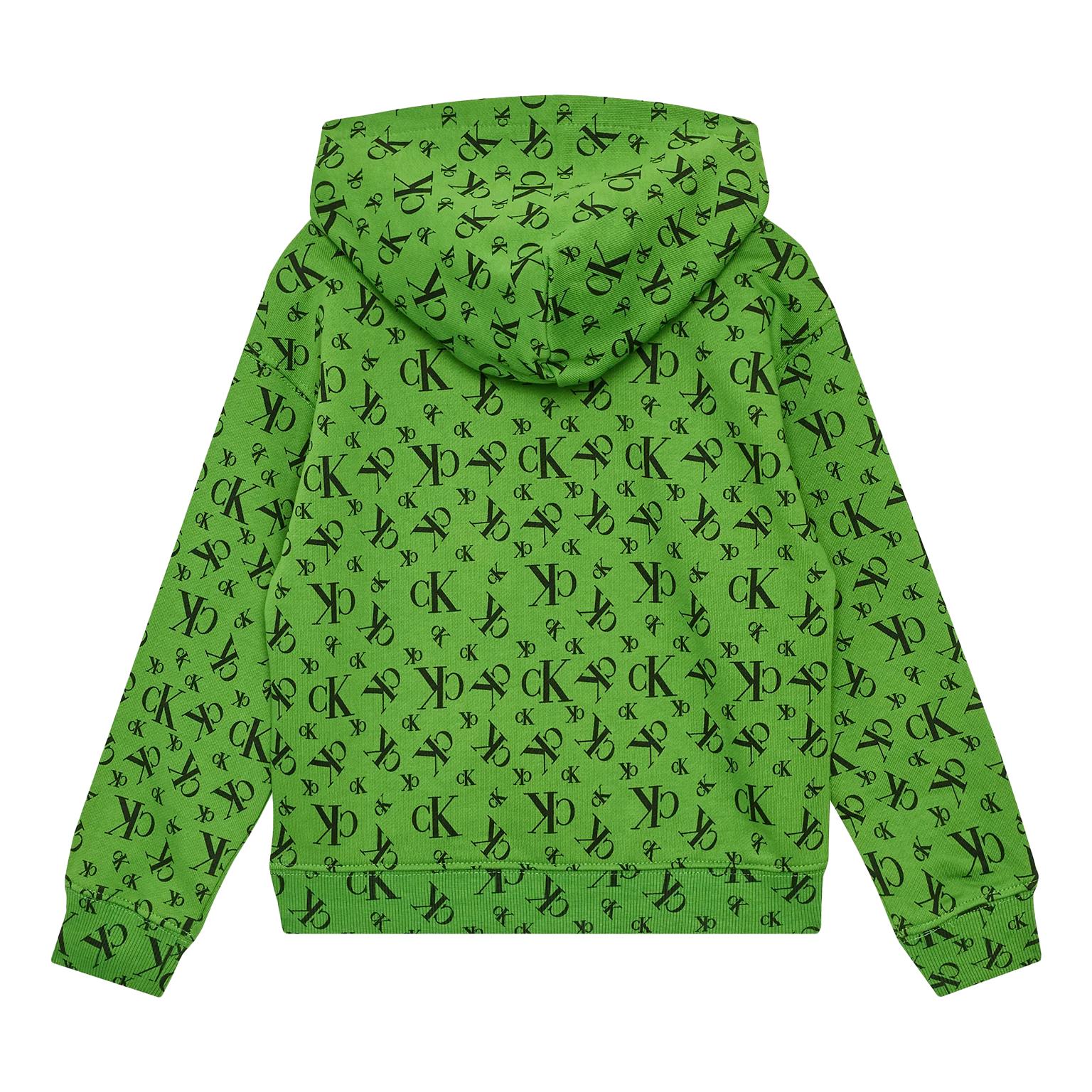 Shop Calvin Klein Junior Monogram Sweatshirt With Hood In Verde