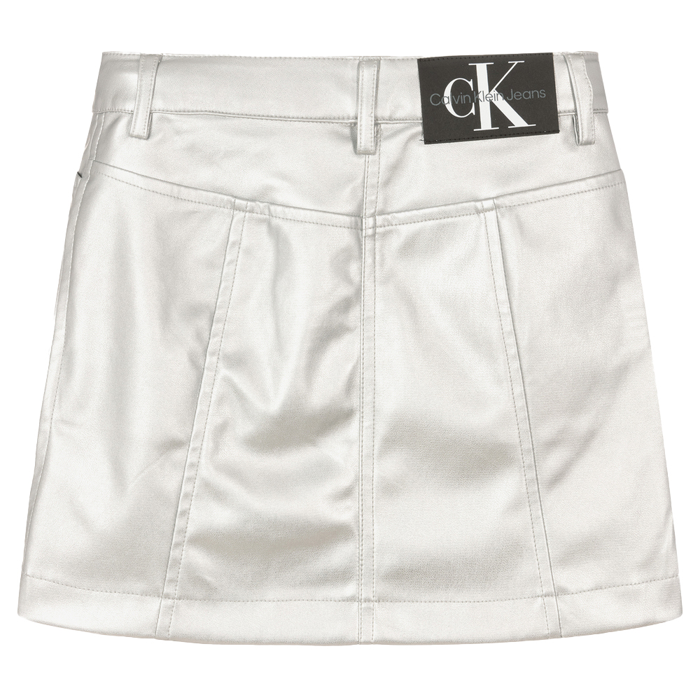 Shop Calvin Klein Junior Silver Skirt With Front Buttons In Argento