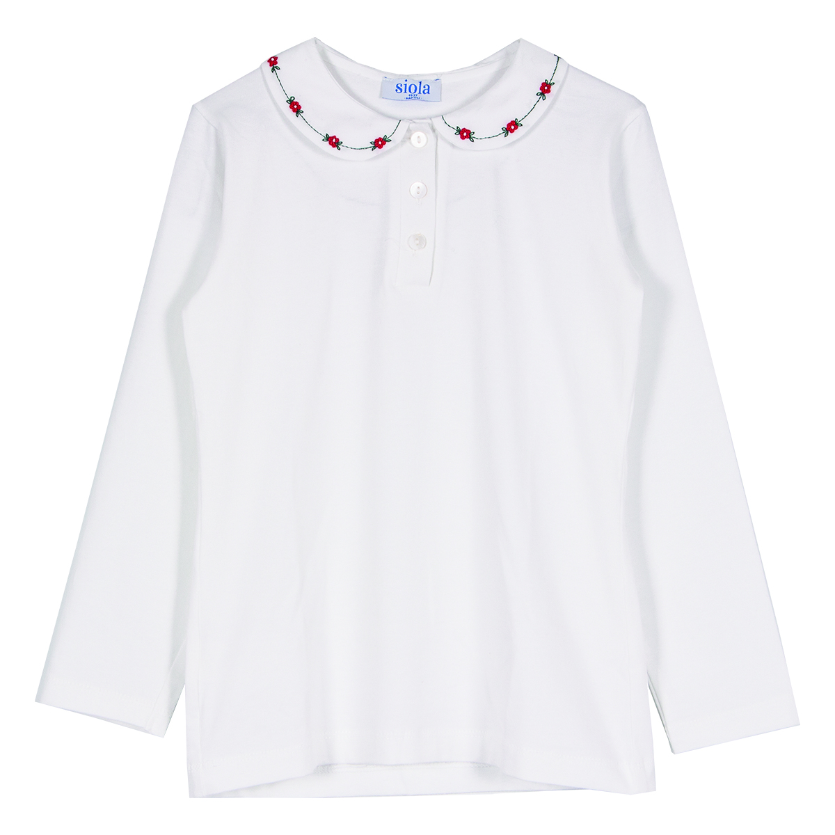 Siola Kids' Polo Shirt With Embroidered Collar In Bianco