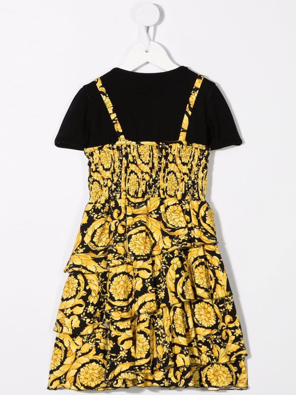 Shop Versace Dress With Ruffles And Baroque Print In Nero