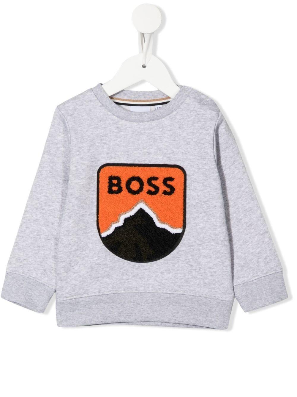 Hugo Boss Babies' Sweatshirt With Sponge Crest In Grigio