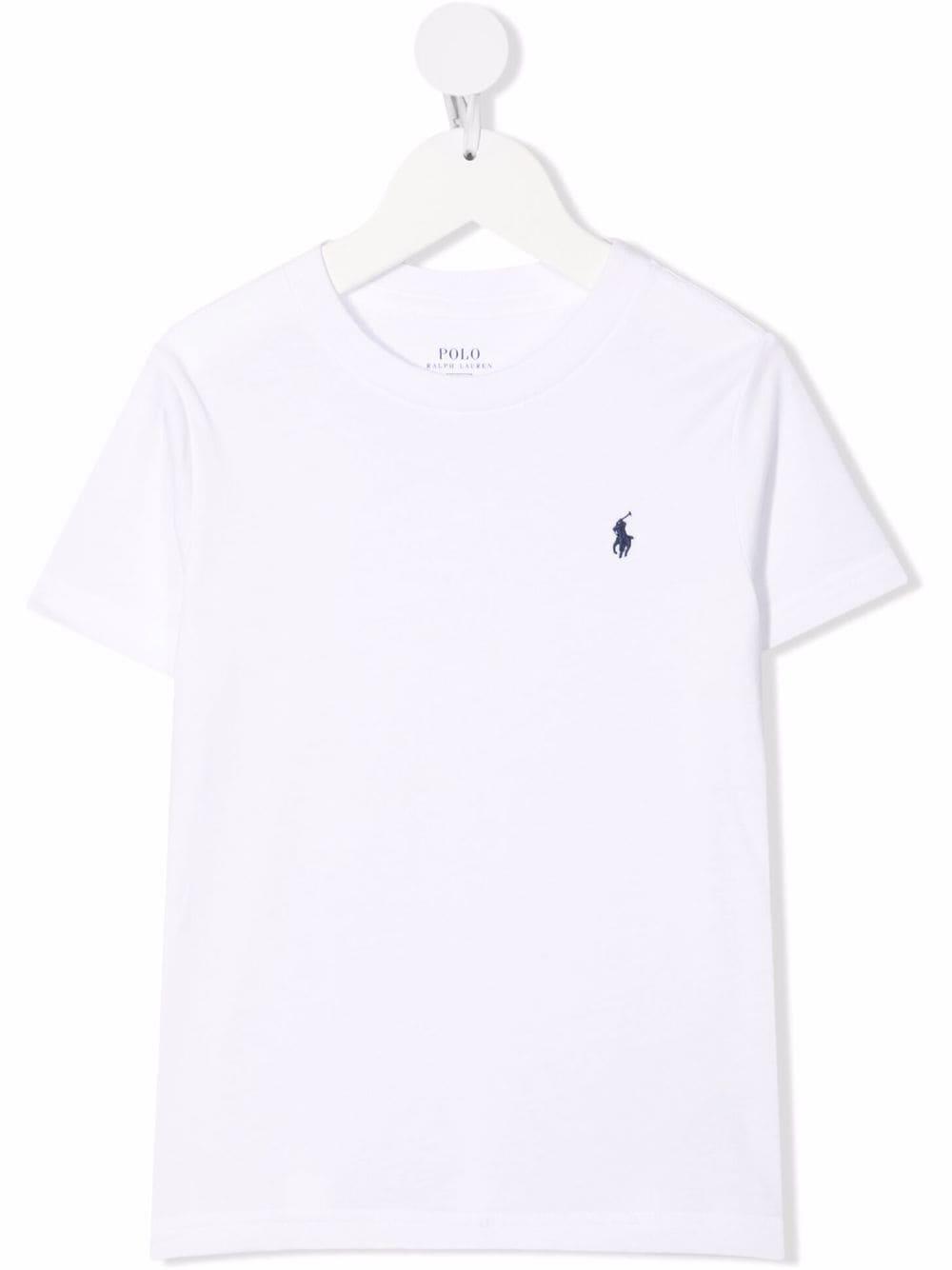 Shop Ralph Lauren White T-shirt With Blue Logo In Bianco