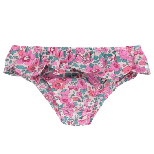 Pesciolino Rosso Kids' Petals Swimsuit Slip With Pink Flowers In Rosa