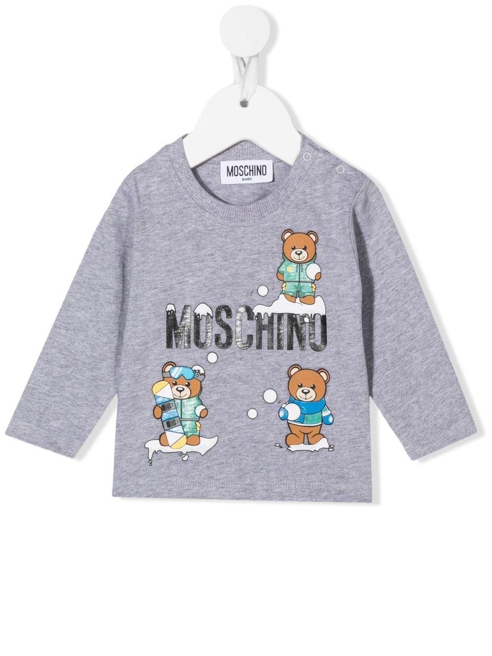 Moschino Babies' T-shirt With Teddy With Snow In Grigio